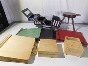 Portable lap desk, scrap books, makeup case and stool