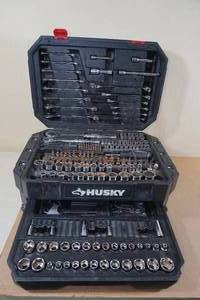 lot 44 image: Husky Tool Box with Tools - Ratchets, Sockets, Wrenches