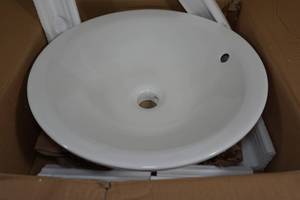 lot 121 image: NEW Signature Hardware Semi-Recessed Porcelain Sink