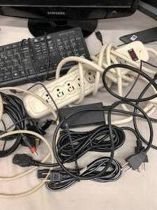 lot 88 image: Three working computer monitors, plus more electronics equipment