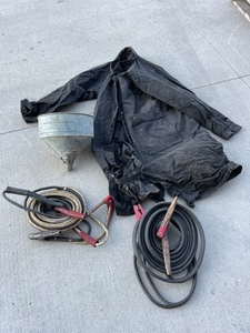 Jumper Cables, Funnel, and Trench Coat