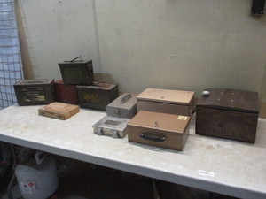 lot 124 image: Vintage Ammo boxes and safe boxes