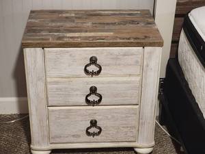 Whitewash Farmhouse 2 Drawer Night Stand
