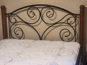 Metal Scrollwork with Wood Column Full Bed Frame, a