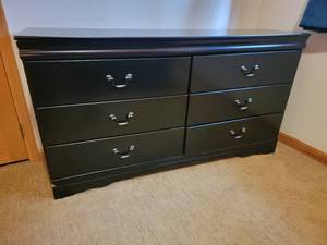 Black 6 Drawer Dresser with Nickel and Black Hardware