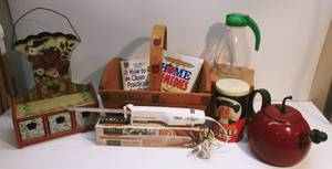 lot 1 image: Misc. Kitchen Items, Apple Decor, Home Remedies Book