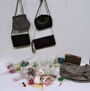 lot 11 image: Assorted Costume Jewelry, Mardi Gras Beads, Purses, Perfume