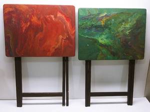 lot 27 image: Set of Four TV Trays, Pour Painted