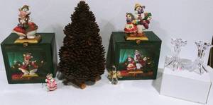 lot 37 image: Pinecone Tree, Stocking Holders, Mikasa Candle Holders