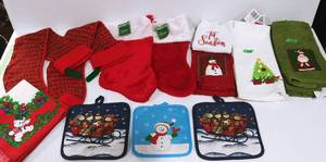 lot 38 image: Christmas Stockings, Kitchen Towels, Potholders, Napkins