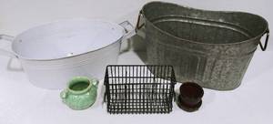 lot 40 image: Tin Buckets, Small Planters and Bird Feeder