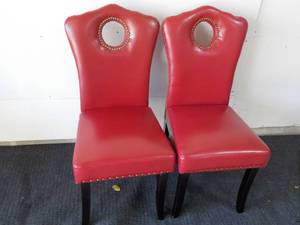 2 Red Leather Nail head Dining Chai...