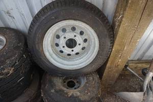 lot 14 image: Lot of Utility Trailer Tires and Rims In Assorted Sizes