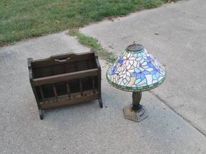 lot 213 image: Tiffany lamp and magazine rack...