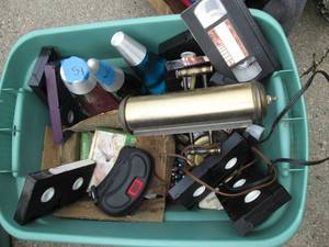lot 22 image: Tote of household, lava lamps and m...