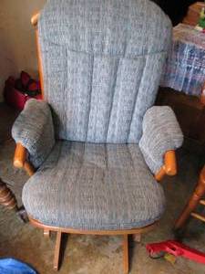 lot 58 image: Blue cushioned glider rocker...
