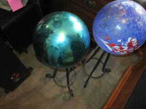 lot 68 image: 2 12 decorative globes with metal ...