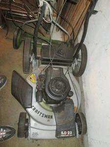lot 88 image: 5 HP craftsman gas mower with compr...