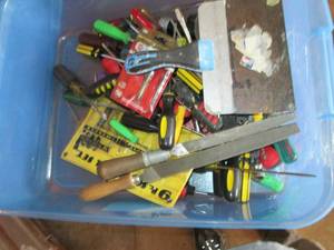 lot 135 image: Tote filled with screwdrivers...