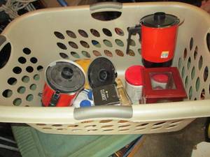 lot 268 image: Laundry basket full of coffee pots ...