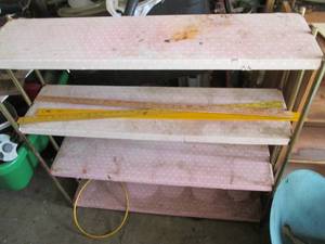lot 168 image: Vintage metal shelf with yard stick...