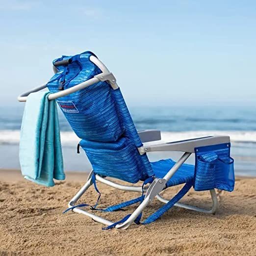 lot 753 image: NEW Tommy Bahama Backpack Beach Chair-5-Position -Storage Pouch (Sailfish and Palms)