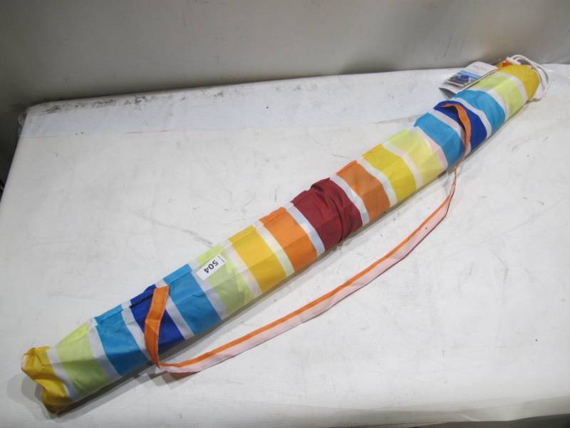 lot 764 image: NEW Nautica 7 Foot Beach Umbrella (Rainbow Stripe)