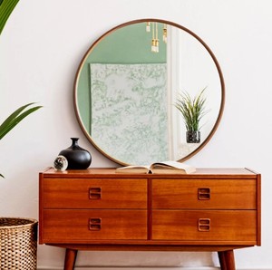 lot 624 image: WallBeyond 36 Round Wall Mirror with Circle Frame - Walnut