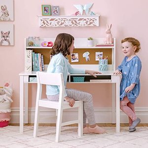 lot 625 image: NEW MARTHA STEWART Living and Learning Kids Desk with Hutch and Chair - White - Childrens Wooden Study Table with Storage