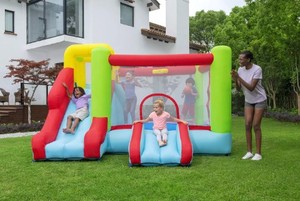 lot 673 image: Wonder Hoops 10 Inflatable Bounce House Park with Basketball and Slide