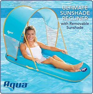 lot 684 image: Aqua Pool Float with Canopy, Cup Holder - Oversized Luxury Recliner Swimming Pool Floating Lounger, Heavy Duty with Removable Sun Shade Cover, Drink Holder, Ergonomic Headrest, XL Floating Recliner