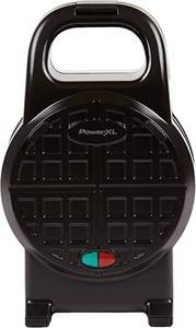 lot 703 image: PowerXL Wafflizer, Stuffed Waffle Maker & Belgian Waffle Iron with 2 Extra Deep Pockets, Nonstick Plates, Classic Round Shape, 4-Slice, , Black (Black, 7 Inch)