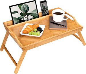 lot 712 image: Rossie Home Media Bed Tray with Phone Holder - Fits up to 17.3 Inch Laptops and Most Tablets - Natural Bamboo