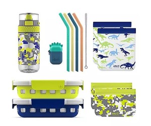 lot 715 image: Ello 13-Piece Kids Food Storage, Straws and Water Bottle Lunch Pack Set