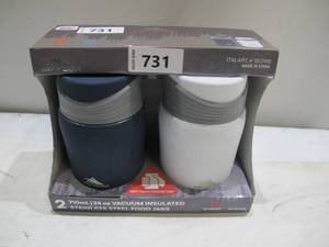 lot 731 image: High Sierra Stainless Steel Food Jars, Set of 2 - Navy and White
