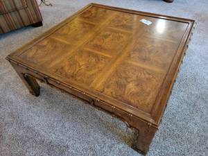 lot 07 image: Vintage Burl and Faux Bamboo Coffee Table-42 x 15.5