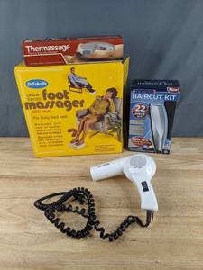 lot 121 image: New Remington Haircut Kit, Dr Scholls Deluxe Foot Massager, Thermassage Thermal Magnetic Massager and Supermax 1500 Hair Dryer Z