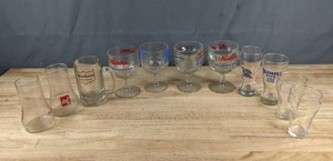 lot 127 image: Lot of 11 Vintage Glasses, Including Coca Cola, Olympia Beer, Pabst Blue Ribbon, Hamms, Brathaus, and 7 Up Z