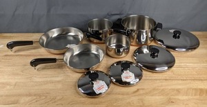 lot 116 image: 9-Piece Revere Ware Stainless Steel Copper Clad Collection Set Z