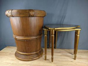 lot 105 image: (3) Unique Side Tables (Wicker and Matching Moroccan-Inspired) Z