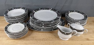 lot 106 image: Beautiful Trisa Dining Set (White & Pink Flowers on Black Band) Z