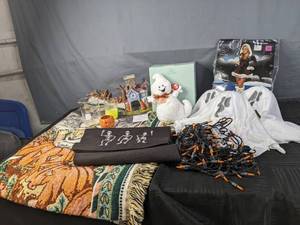 lot 165 image: A Collection of Halloween Items, Lights, Costume, Hanging Ghosts, Throw and More  X