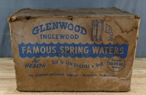 lot 198 image: Vintage Glenwood Inglewood Famous Spring Waters Case Plus (5) 86 Oz. Glass Bottles  Q