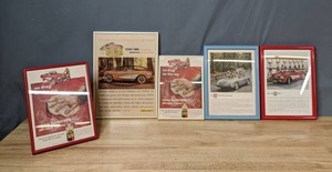 lot 207 image: Vintage Framed Automotive Ads for (2) Carnu Wax, Simoniz Vista Wax, 59 Corvette (1) Red and (1) Blue  Q