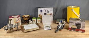 lot 273 image: Vintage and Modern Kitchen Items - Toblerone Fondue Set, (2) Electric Trays, Cole & Mason Fresh Herb Keeper, Parini Rice Bowl Set, and More X