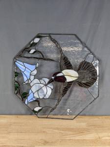 lot 259 image: Octagon Stained Glass Bird with Flowers Suncatcher X