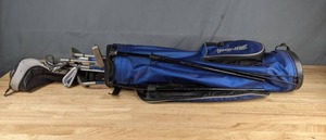 lot 252 image: Blue Ping Golf Bag with Golf Clubs 5 Driver, 5 7 9 Iron, Etc. X