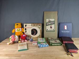 lot 332 image: Assortment of Games and Toys Vintage Monopoly Popular Edition, Transogram Capd Antibe Roulette Outfit, Magnetic Cheese Set, Bee Playing Cards and More Z
