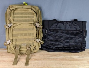 lot 313 image: Tan Redrock Outdoor Gear Backpack and Black Quilted Eddie Bauer Tote Bag  X