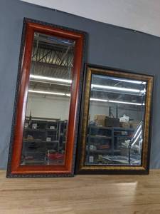 lot 317 image: (2) Wide Decorative Frame Rectangle Wall Mirrors X